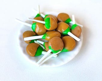 2 Mini Caramel Apple Lollipops, Dollhouse Miniature Candy, Halloween Trick Or Treat, Autumn Food, 1:6 Scale Sweets, Handmade Diorama Minis