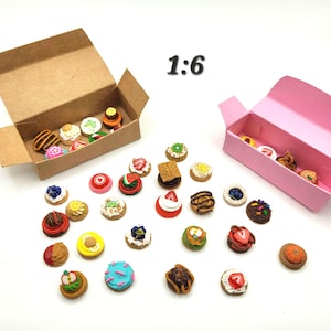 BYO Mini Cookie Box, Fake Bake Dessert Assortment, 1:6 Bakery Diorama Accessory, Tiny Clay Food, Fashion Scale Celebration Sweets