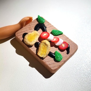 Mini Caprese Board, Fake Platter of Cheese, Tomato, Basil, and Balsamic Made of Clay, Pretend Italian Food for Dioramas and Dollhouses
