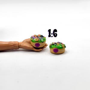 1:6 Halloween Donuts, 2 Pack, Doll Size Spooky Season Fake Desserts,  Costume Party Food Prop, Clay Pastry For Mini Bakery/Kitchen Diorama
