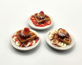 1:6 Fruit Waffles With Maple Syrup, Dollhouse Breakfast, Fashion Doll Miniature Realistic Faux Food, 1 inch Ceramic Dish, Mini Meals