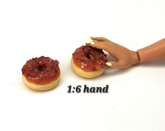 1:6 Maple Bacon Donuts, Set of 2, Miniature Bakery Items, Faux Clay Desserts, Mini Glazed Doughnuts, Dollhouse Tea Party Fake Bake Accessory