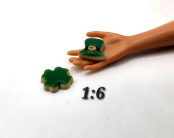 1:6 Lucky Cookies, 2 Pack Of Miniature St. Patrick's Desserts, Doll Sized Fake Bake Pastry, Tiny Four Leaf Clover and Leprechaun Hat Decor