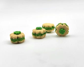 Shamrock Tea Sandwich, Miniature Dollhouse St. Patrick's Petit Fours, Tiny Handmade Finger Foods For 1:6 Figures, Mini Festive Clay Desserts