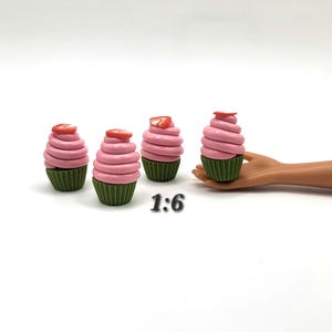 Strawberry Matcha Cupcake, 1 Piece, 1:6 Miniature Baked Good, Mini Faux Dessert, Tiny Tea Party Accessory, Fake Bake, Realistic Micro Food