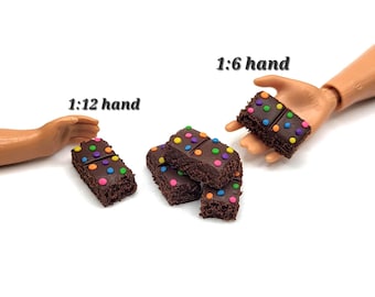 Mini Rainbow Brownies, 2 Pack, Dolls House Snacks, Lunch Box Mini Food, 1:6 Scale Handmade Faux Desserts, 112 Clay Fake Bake Nostalgic Food