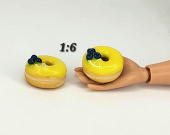 Lemon Blueberry Donuts, 2 Pack of 1:6 Baked Goods, Fake Bake Summer Citrus Desserts, Mini Realistic Faux Fruit Pastry, Tea Party Accessories