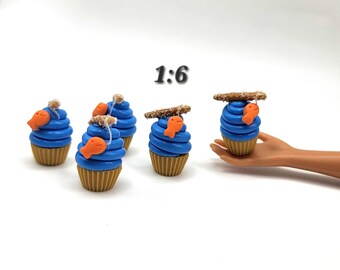 Gone Fishing Cupcake, 1:6 Dollhouse Summer Picnic Dessert, Mini Lake House Decor, Tiny Snacks, Bakery Diorama Fake Pastry, Clay Food Prop