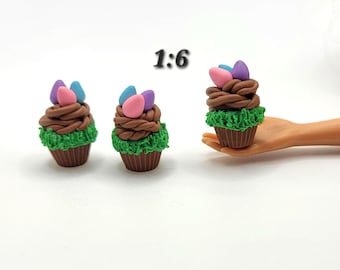 Easter Egg Cupcake, 1:6 Miniature Spring Bakery Item, Holiday Celebration Fake Dessert, Mini Handmade Food For Dollhouse and Dioramas
