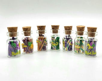 Mini Mardi Gras Candy Jar, Dollhouse Fat Tuesday Carnival Celebration Food, Miniature Hand Rolled Candy Canes For Dioramas and Room Boxes