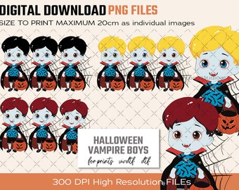 Halloween Vampir Jungen Clipart: PNG Dateien (Digital Download)
