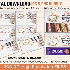 2 modèles pour Noël, sachet de chocolat chaud, carte de soutien, cadeau personnalisé