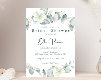 Bridal Shower Invitation Template, Greenery, Eucalyptus, Bridal Invite, Printable Invitation, Editable Invitation Template