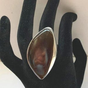 Unique Huge Natural Amber Sterling Silver Ring, Sz 8.5