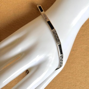 Vintage Sterling Silver Black Onyx Link Bracelet