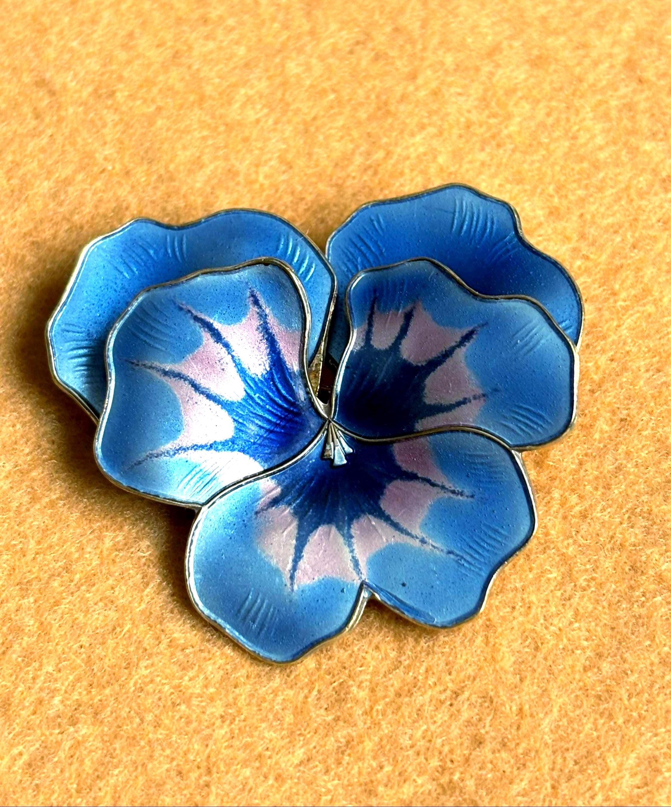 David Andersen Vintage Enamel Blue Pansy Flower Gilted Sterling