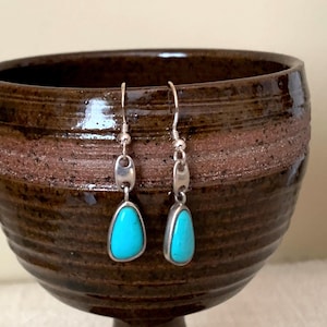 Sterling Silver Turquoise Dangle Earrings, 925 Silver Earrings Vintage Natural Turquoise Earrings