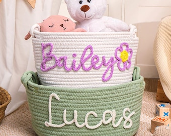 Handmade Baby Basket,Custom Baby Name Basket,Rope Cotton Baby Gift Basket,Baby Shower Gift,Newborn Gift,Kids Gifts,Nursery Decor,Toy Basket