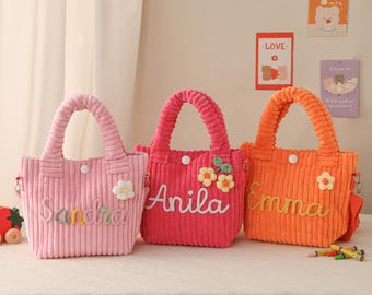 Personalized toddler crossbody bag,small corduroy purse,Corduroy Kids Bag,baby travel bag,toddler girl purse,Personalized name handbags