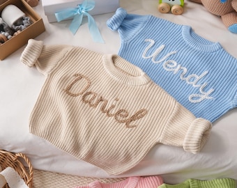 Custom Embroidered Name Sweater for Baby,Cotton Toddler Sweater,Baby Shower Gift