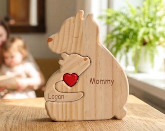 Personalisierte Bärenfamilie aus Holz Puzzle, Muttertagsgeschenke, Baby Puzzle, Alleinerziehende Familien Bär Puzzle, Geschenk für Mama, Familie Wohnkultur