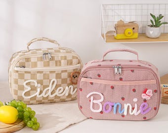 Borsa per il pranzo personalizzata, borsa per il pranzo personalizzata per bambini, borsa per il pranzo scolastico, borsa per il pranzo in velluto a coste fatta a mano, borsa tote per il ritorno a scuola per bambini, borsa da picnic, regalo per bambini