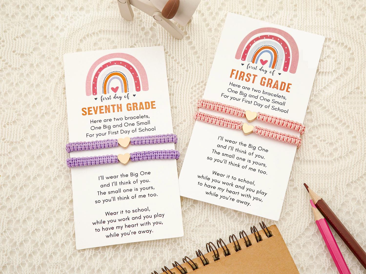 First Day of Kindergarten,Back to School Bracelet Set,Mommy and Me Heart Bracelet Set,Perfect Gift for the Start of School,Woven Bracelet