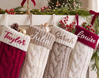 2026 Embroidered Name Christmas Stocking,Knitted Family Stocking,Holiday Xmas Gift