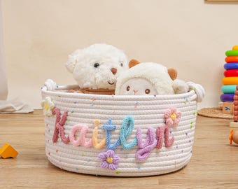 Cesta personalizada para bebé, cesta de regalo para baby shower, cesta artesanal personalizada, cesta artesanal personalizada, regalo con nombre de bebé, cesta de juguetes, organizador de juguetes