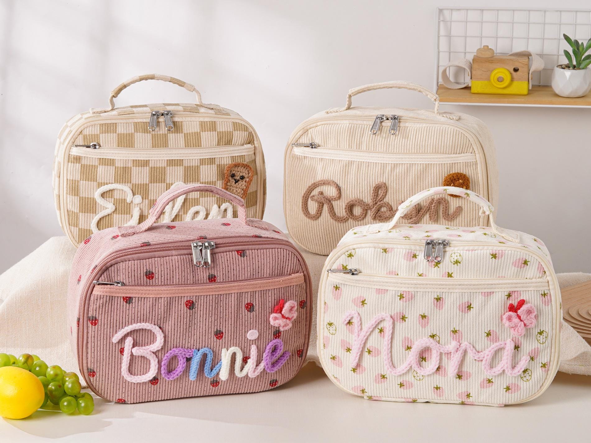 Personalized Kids Lunch Bag,Custom Lunchbox Bag,School Lunch Bag,Corduroy Handmade Lunch Bag,Back to School Kid Tote Bag,Picnic Bag,Kid Gift