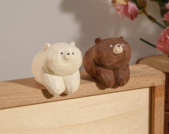 熊の置物　大人と子供の2個セット　木製 黒クマの木製置物｜手彫りのミニ野生動物彫刻装飾 - Etsy 日本