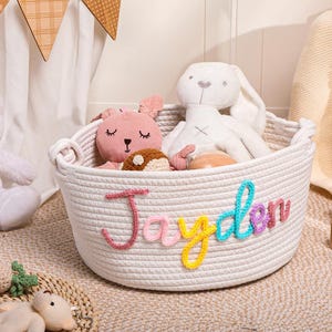 Personalisierter Baby-Korb, handgemachter Korb, Seil-Baumwollbaby-Geschenk-Korb, Baby-Dusche-Geschenk, Neugeborenen Geschenk, Kindergeschenke, Kinderzimmer-Dekor, Spielzeugkorb