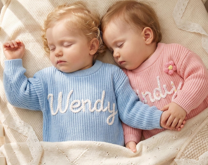 Custom Embroidered Baby Sweater,Personalized Knit Jumper,Newborn Crewneck Sweater