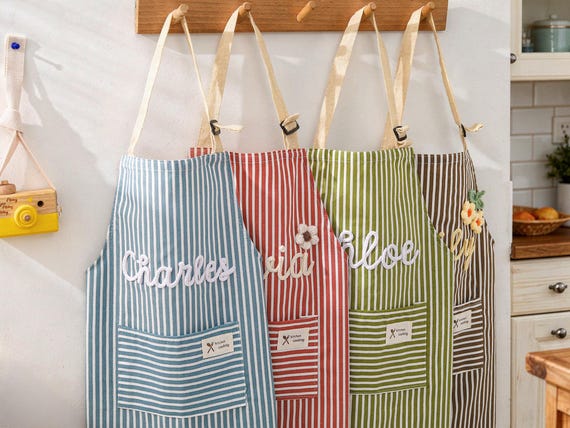 Custom Embroidered Cooking Apron,Name Apron for Kids & Adults,Soft Fabric with Crochet Name,Ideal Unique Cooking Gift