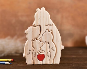 Personalized Single Parent Families Bear Puzzle,Father&#39;s Day Gifts,Wooden Bear Family Puzzle,Baby puzzle,Gift for Dad,Family Home Decor