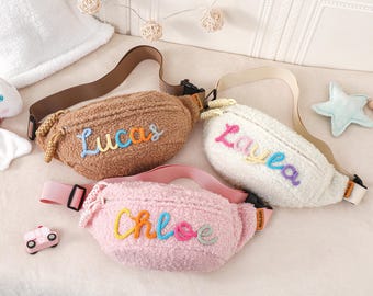 Personalized Crossbody Patch Bag,Custom Belt Bag for Boys Girls,Fluffy Name Toddler Purse,Personalized Kids Waist Bag,Toddler Sling Bag