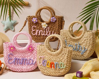 Personalized Little Girls Hand Bag,Straw Toddler Name Crossbody Bag,Summer Beach Tote,Baby Gift