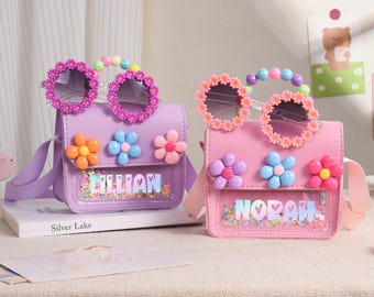 Personalized Girls Name Handbag,Little Girl Purse,Kids Mini Bag,Kids Crossbody Bag,Daisy Flower Girl Sunglasses,Toddlers Birthday Gift