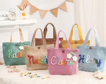 Cute Custom Name Hand Bags, Personalized Handbag as Gift for Kid,Lunch bag,Suede Baby Bags,Baby Name Gift/Baby Birthday Gift/Christmas Gifts
