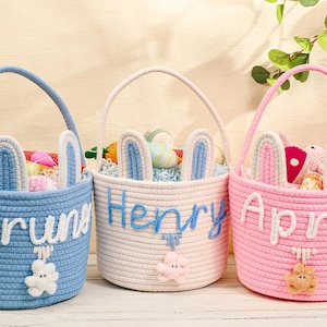 Personalisierter Osterkorb für Kinder, Benutzerdefinierter Name Osterhasenkorb, Babynamenkorb, Ostereisuche-Korb, Osterhaseneimer