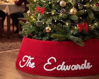 Personalized Christmas Tree Collar,Custom Family Name Tree Skirt,Holiday Home Decor