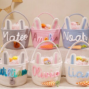 Personalized Name Basket for Kids,Custom Nursery Storage Basket,Rope Cotton Baby Gift Basket,Toy Organizer,Baby Shower Gift,Bunny Basket image 10