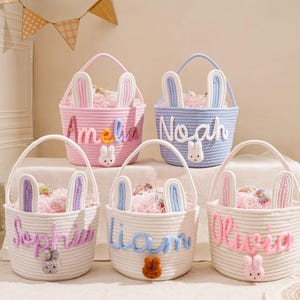 Personalized Name Basket for Kids,Custom Nursery Storage Basket,Rope Cotton Baby Gift Basket,Toy Organizer,Baby Shower Gift,Bunny Basket image 11