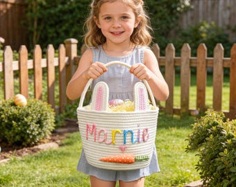 Personalized Easter Basket for Kids, Custom Name Easter Bunny Basket, Baby Name Basket, Easter Egg Hunt Basket, Easter Bunny Bucket