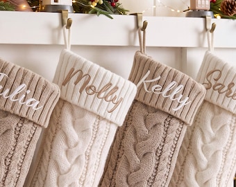 Personalized Embroidered Christmas Stocking,Cable Knit Family Stocking,Christmas Gift
