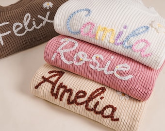 Embroidered Name Baby Sweater,Personalized Baby Name Knit Sweater,Custom Hand Embroidered Sweater,baby Jumper,Baby Gift,Nursery Gifts