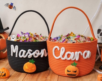 Personalized Halloween Trick or Treat Cotton Rope Basket,Kid Halloween Gift