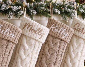 Personalized Embroidered Christmas Stocking,Cable Knit Family Stocking,Christmas Gift