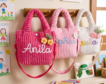 Custom Crossbody bag for Kids,soft corduroy toddler purse,Name Tote Handbag,Back to School Gifts