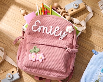Personalized Corduroy Toddler Backpack,Crochet Name Bag,Back to School Gifts,Small/Large Sizes
